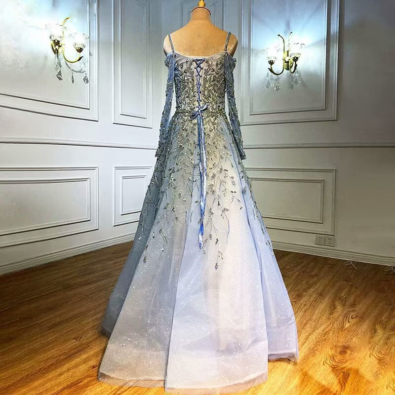 
                      
                        Elegant Sequin Appliques Prom Dress with Long Sleeve V-Neck A-Line Style
                      
                    