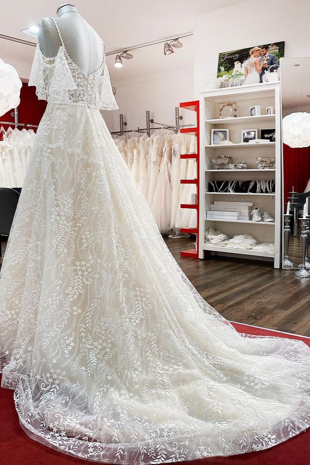 
                      
                        Long Sleeve A-Line Sweetheart Wedding Dress with Tulle Lace Appliques
                      
                    