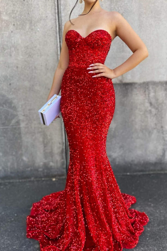 
                      
                        Red Sweetheart Long Mermaid Prom Dress with Sequins
                      
                    