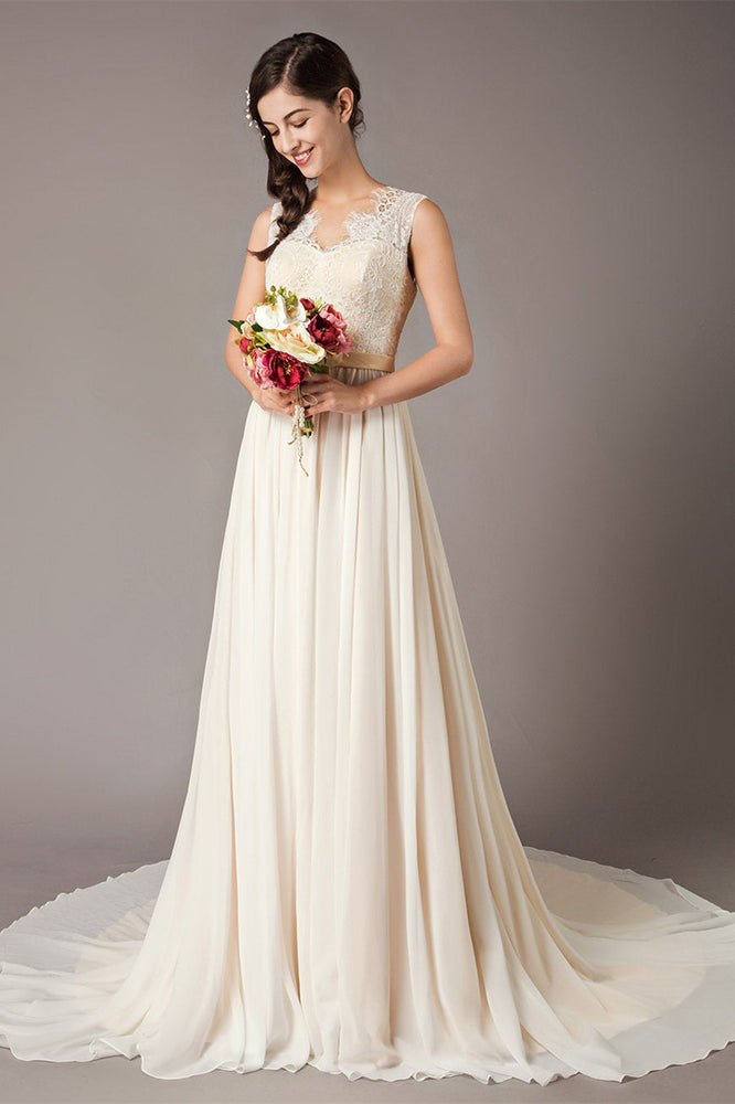 Champagne Lace Chiffon Wedding Dress