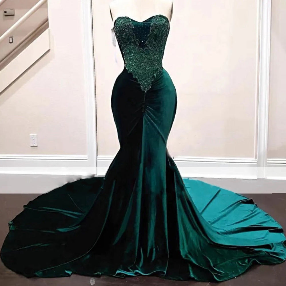 637. Emerald Green Sequin Sleeveless Mermaid Long Evening Dress