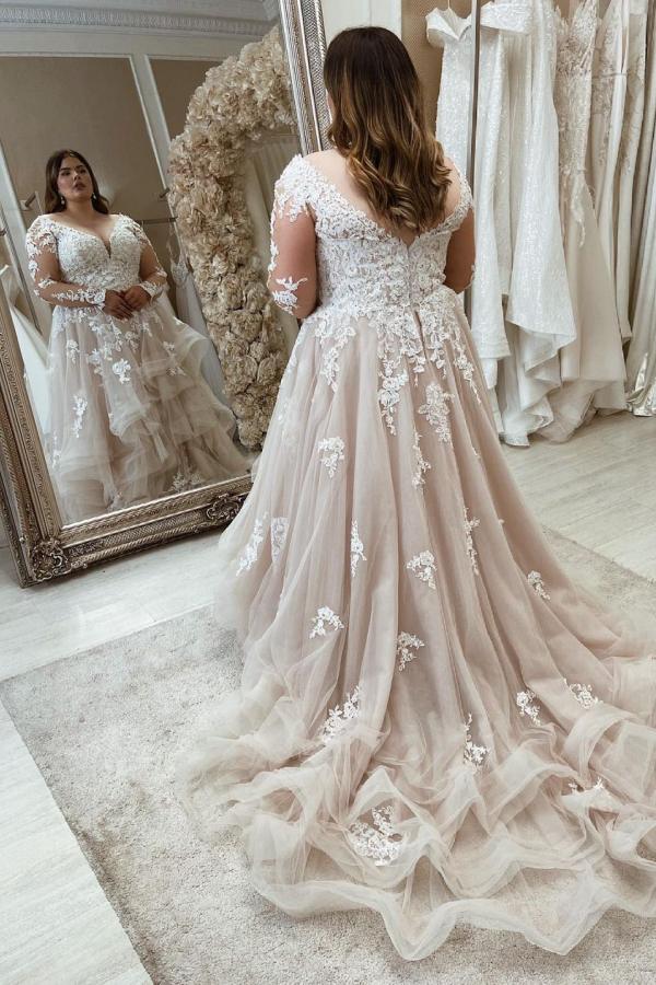 Long Plus Size Sweetheart A-Line Wedding Dress with Lace Sleeves