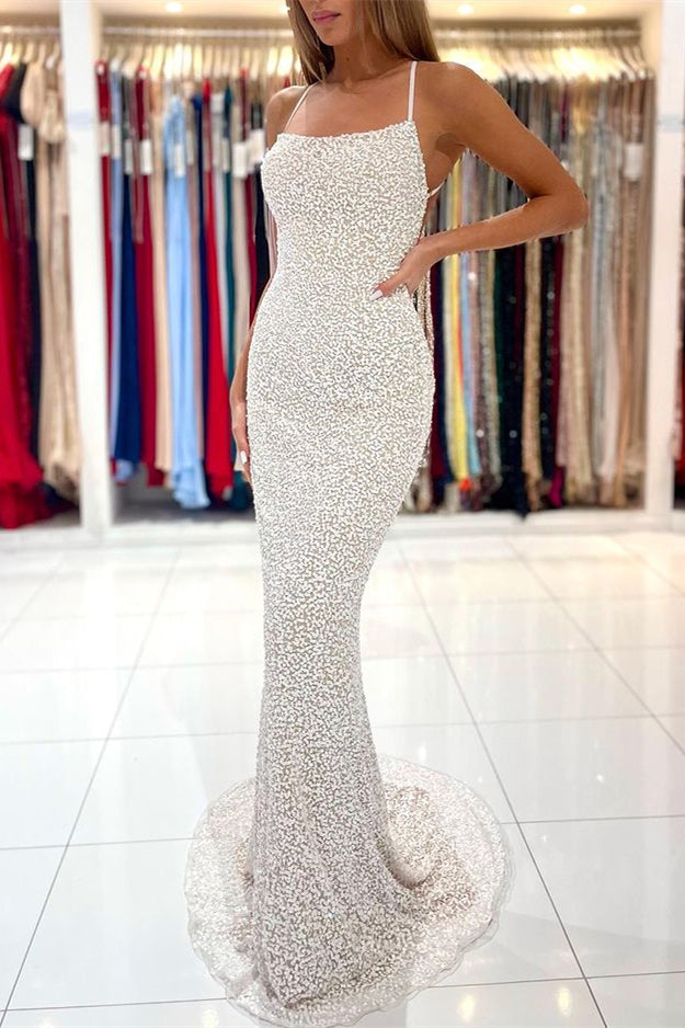 
                      
                        Strapless Spaghetti-Strap Sequined Mermaid Prom Dress with Open Back
                      
                    