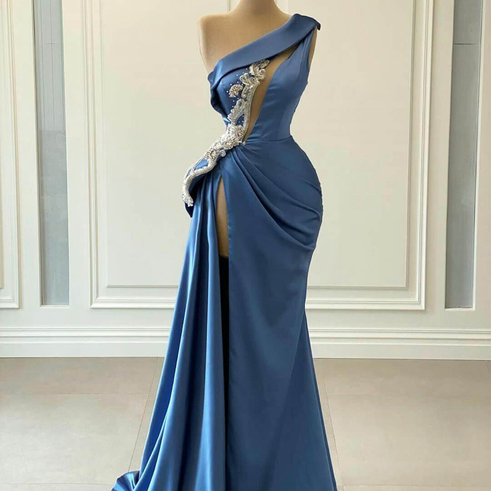 
                      
                        Blue One Shoulder Mermaid Prom Dress with Beading
                      
                    