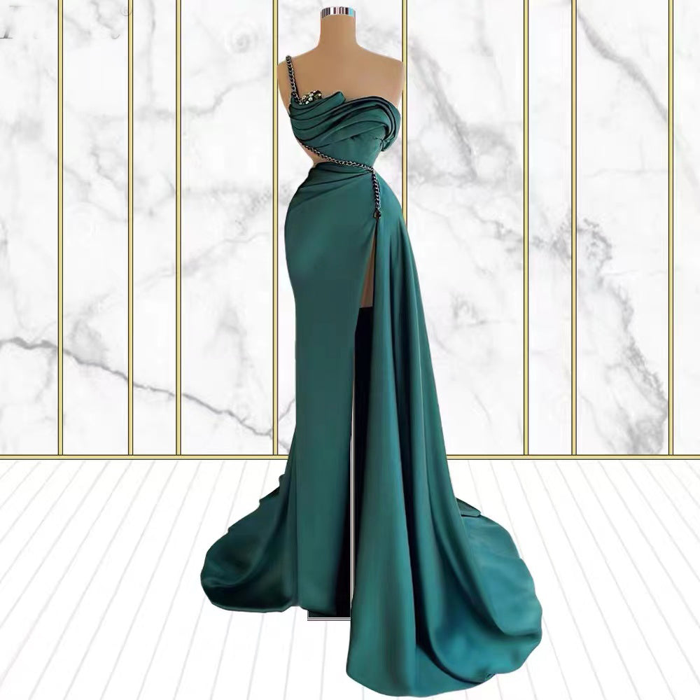 
                      
                        Emerald One Shoulder Mermaid Prom Dress with Rhinestone and Split
                      
                    