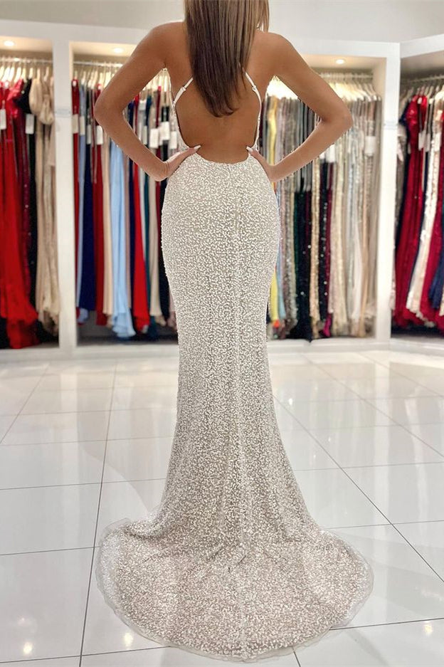 
                      
                        Strapless Spaghetti-Strap Sequined Mermaid Prom Dress with Open Back
                      
                    