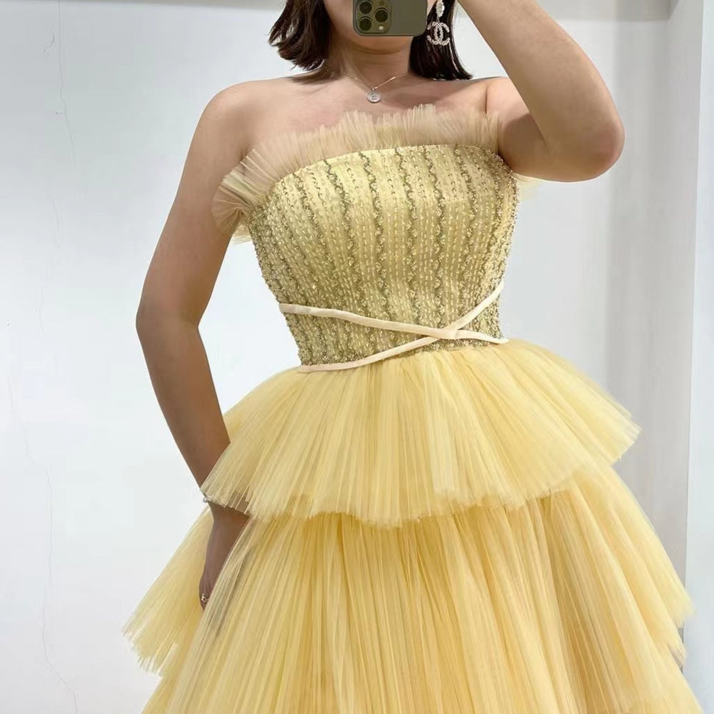 
                      
                        Daffodil Strapless Sleeveless Layered Tulle Prom Dress
                      
                    