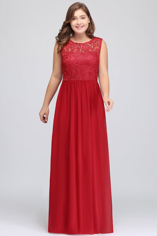 Amazing Jewel Neck Lace Chiffon Evening Dress Sleveless Floor Length Formal Dress - Red / US 2 - Prom Dresses