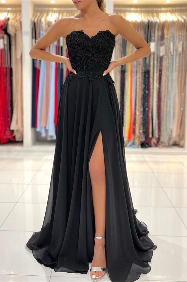 
                      
                        Black Sweetheart Prom Dress Appliques with Split
                      
                    