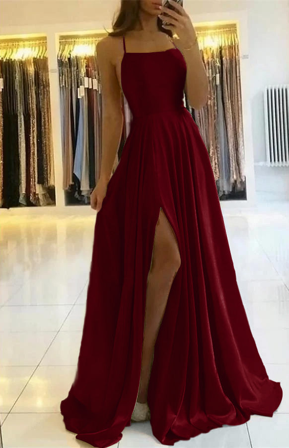 
                      
                        Spaghetti-Straps Prom Dress with Slit
                      
                    