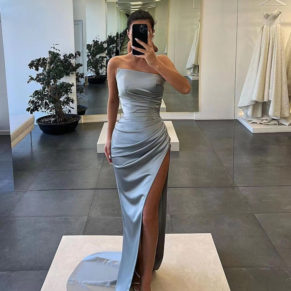 
                      
                        Gorgeous Sleeveless Satin Long Mermaid Prom Dress with Split
                      
                    