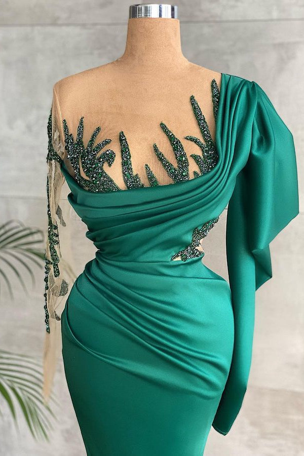 
                      
                        630. Green Beadings Prom Dress with Pleated Long Sleeves and Ruffles
                      
                    