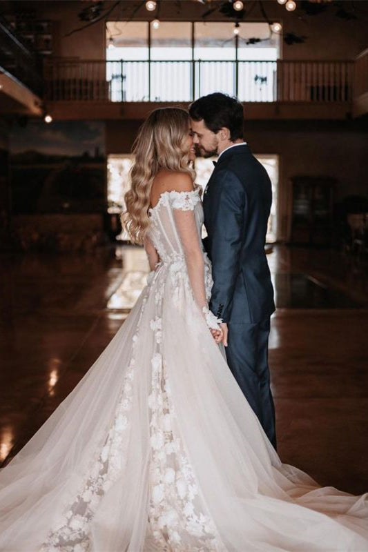 
                      
                        Off-the-Shoulder A-Line Wedding Dress with Lace
                      
                    