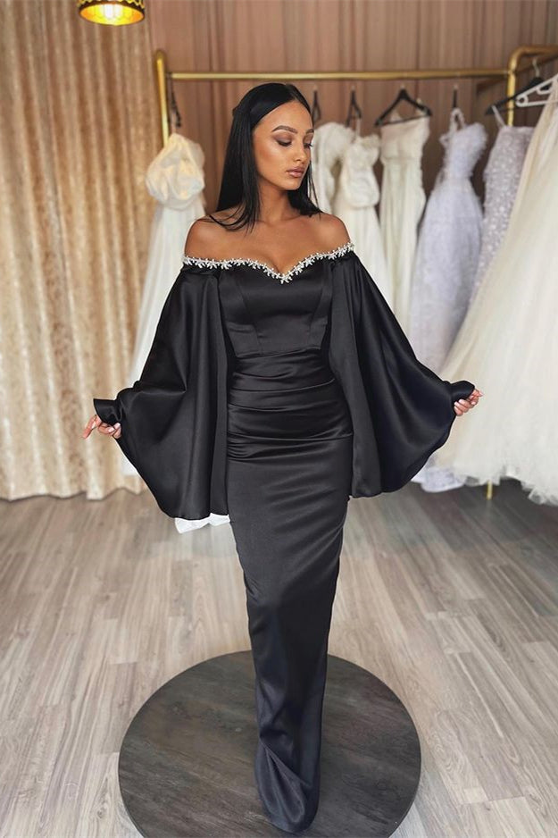 Gorgeous Black Long Sleeves Applique Pleated Evening Dress