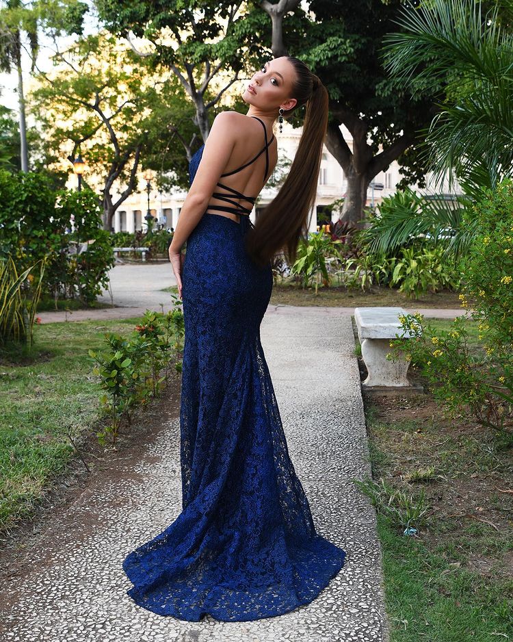 
                      
                        Navy Blue Lace Mermaid Evening Dress
                      
                    