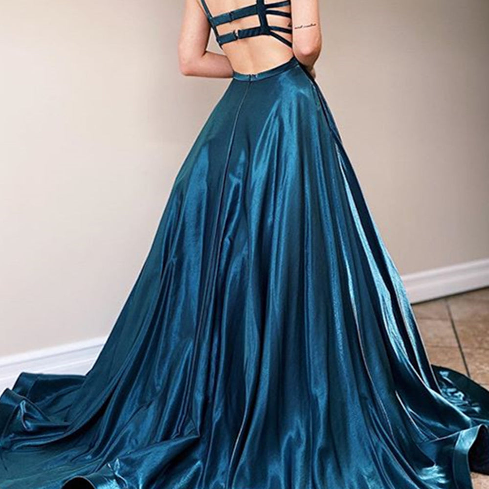 
                      
                        Backless Dark Emerald Green Long Prom Dresses, Dark Emerald Green Long Formal Evening Dresses
                      
                    