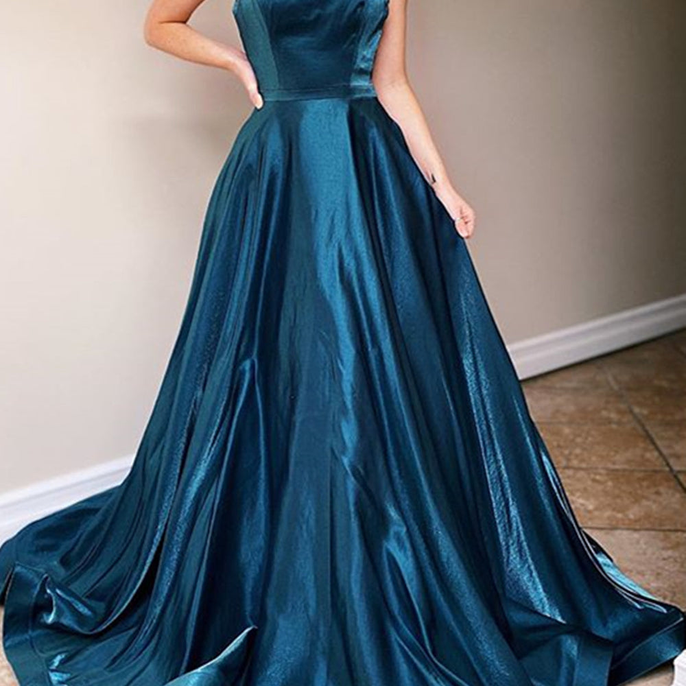 Backless Dark Emerald Green Long Prom Dresses, Dark Emerald Green Long Formal Evening Dresses