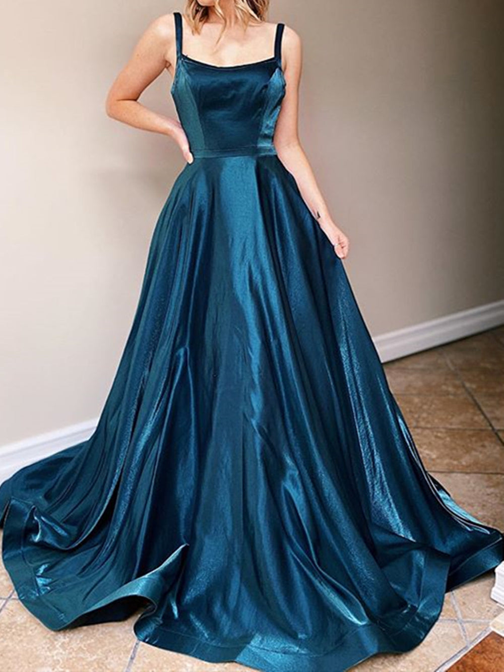 Backless Dark Emerald Green Long Prom Dresses, Dark Emerald Green Long Formal Evening Dresses