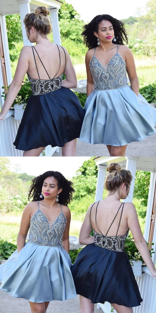 
                      
                        Backless Spaghetti Straps Rhinestone Short Homecoming Dress
                      
                    