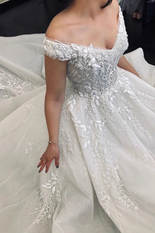 Ball Gown Off The Shoulder Princess Wedding Dress With Beading