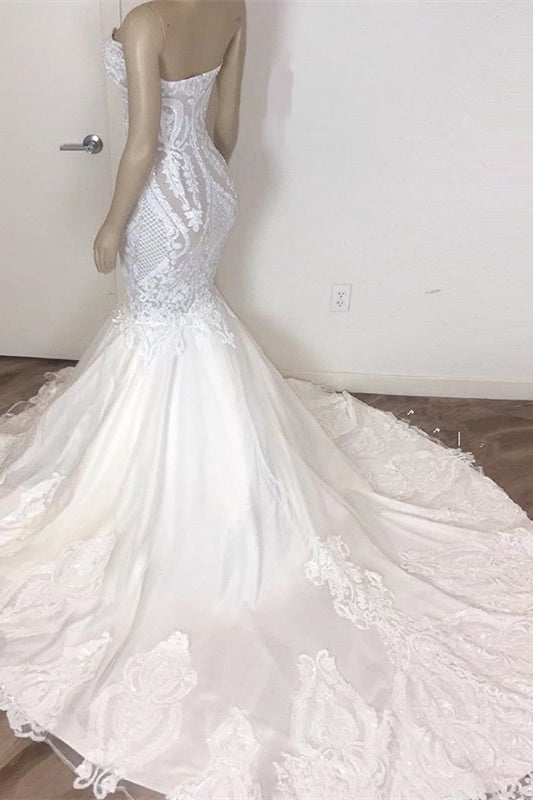 
                      
                        Sweetheart Long Mermaid Wedding Dress with Lace Appliques
                      
                    