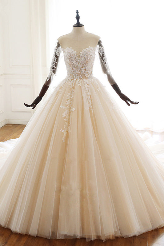 Sweetheart Long Sleeve Ball Gown Wedding Dress with Tulle Lace