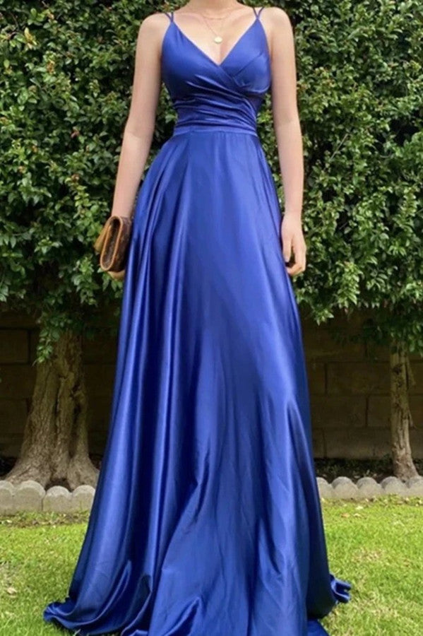 Royal Blue Long Prom Dress with String Back