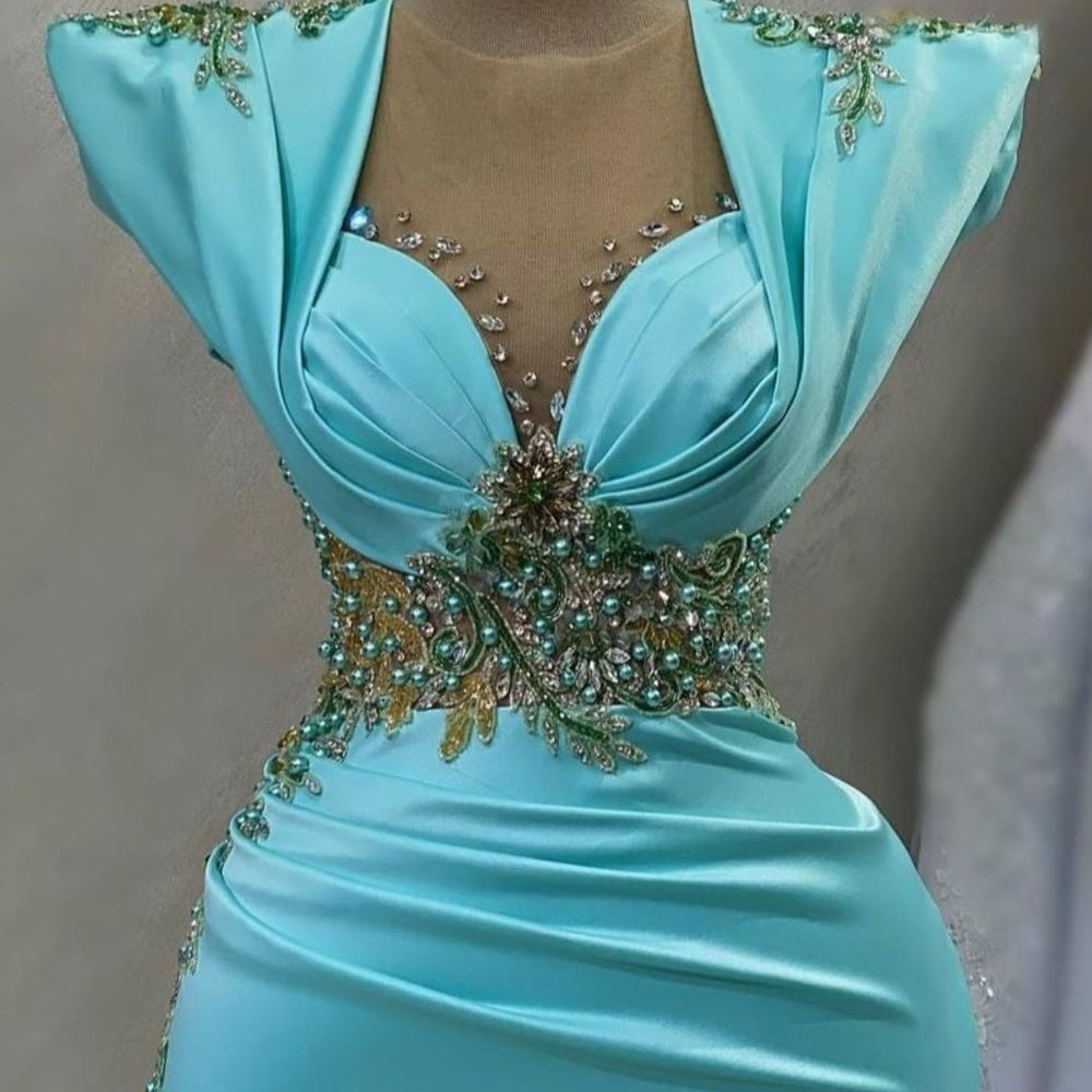 
                      
                        Emerald Satin Prom Dress Sleeves Applikation Long Mermaid
                      
                    