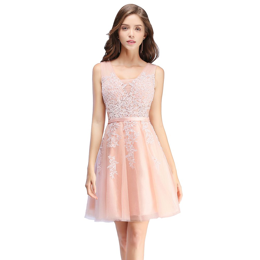 
                      
                        Beautiful Sleeveless lace-up Short homecoming Dress Tulle Lace Appliques
                      
                    