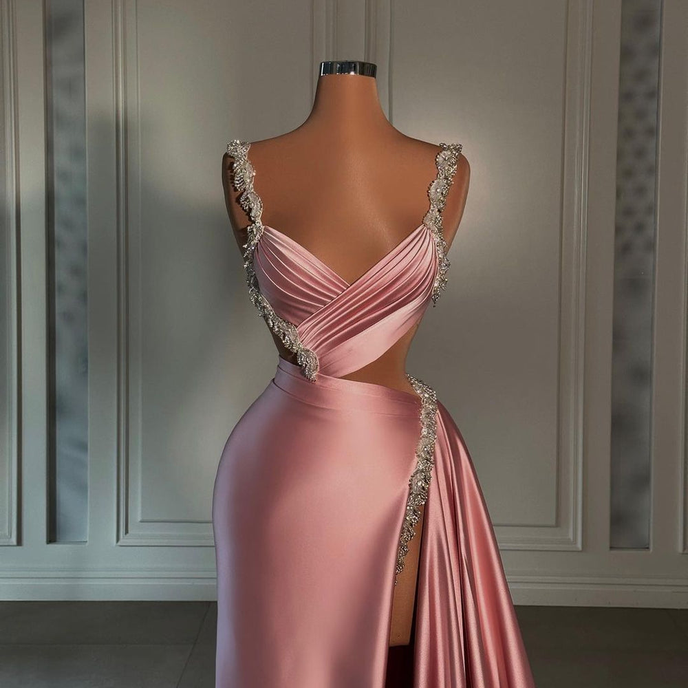 
                      
                        Glamorous Pink Sweetheart Spaghetti Strap Prom Dress with High Slit Trail
                      
                    