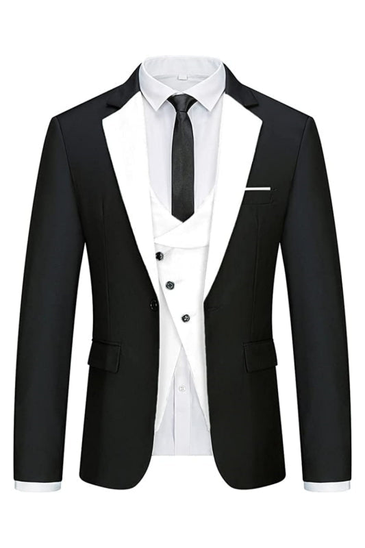 Geoffrey Fancy Black And White Three Pieces Men Suits For Prom