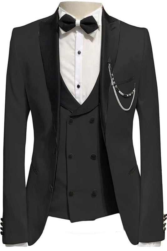 
                      
                        Merlin Black Peaked Lapel Three Pieces Bespoke Prom Suits
                      
                    