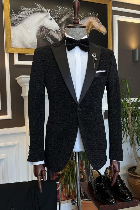 
                      
                        Chester Bespoke Black Peaked Lapel Two Pieces Men Suits For Prom
                      
                    