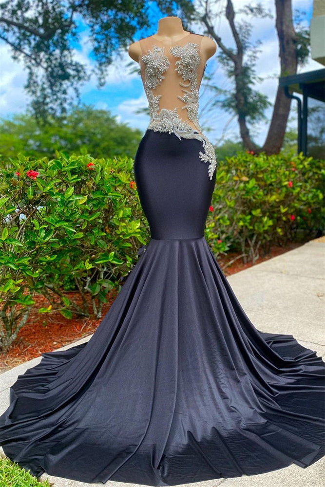 
                      
                        Black Sleeveless Strapless Appliques Mermaid Prom Dress
                      
                    