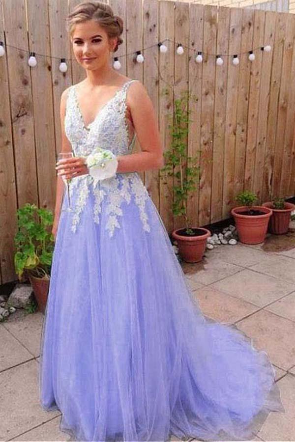 
                      
                        Blue Tulle Lace Appliqued Long Prom Dress Long Evening Dress
                      
                    