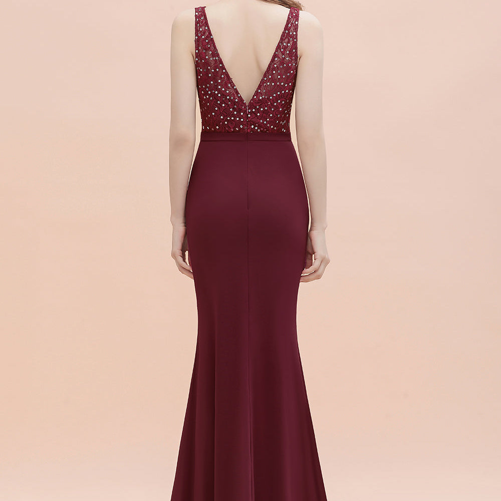 
                      
                        Burgundy V-Neck Mermaid Evening Dress Slim Sequins Party Dress
                      
                    