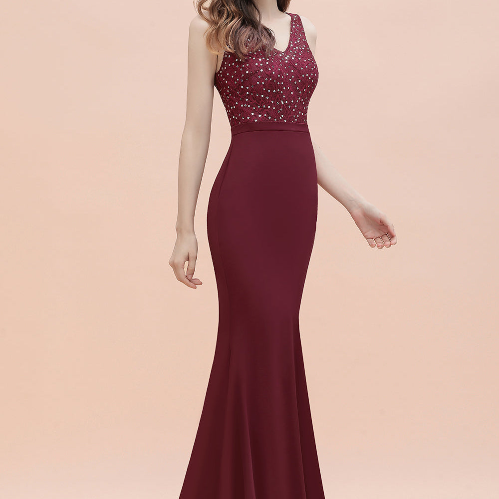 
                      
                        Burgundy V-Neck Mermaid Evening Dress Slim Sequins Party Dress
                      
                    