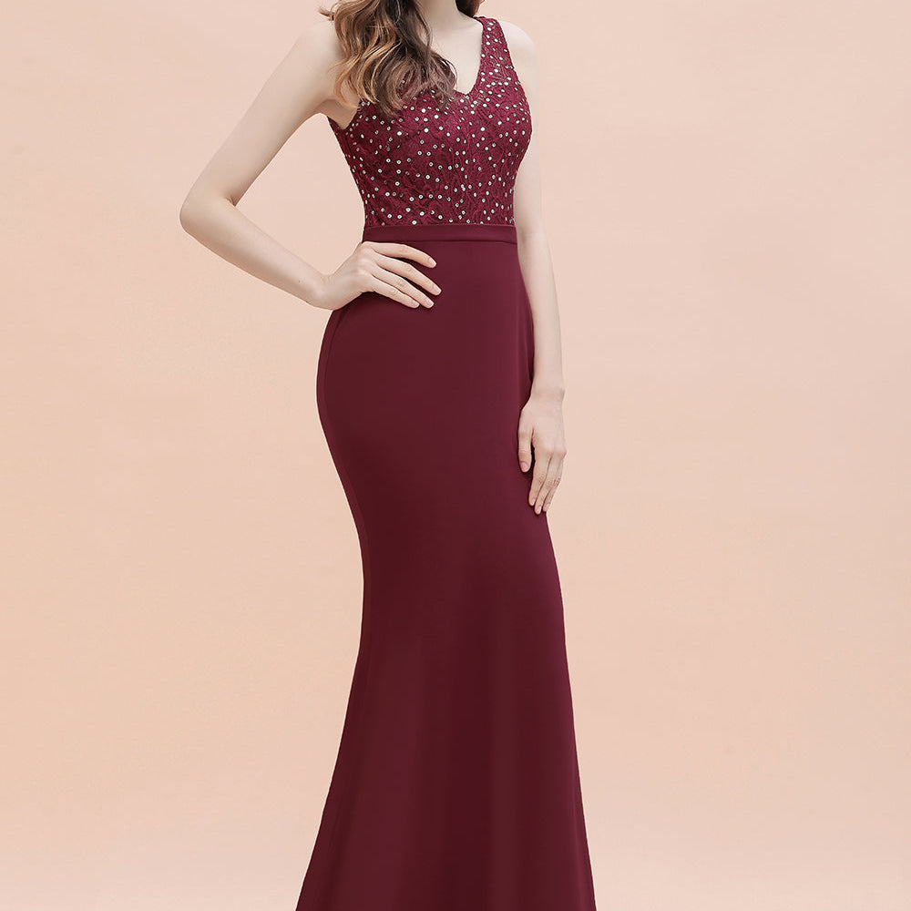 
                      
                        Burgundy V-Neck Mermaid Evening Dress Slim Sequins Party Dress
                      
                    