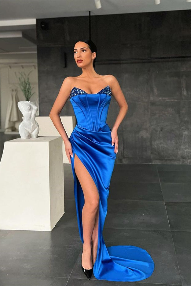 Royal Blue Mermaid Prom Dress with Sequin Split