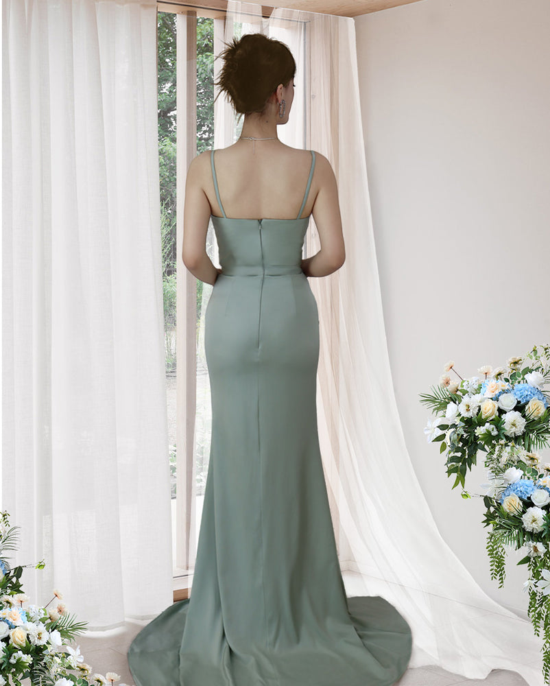 
                      
                        Seafoam Green Spaghetti-Strap Prom Dress with Pleated Slit
                      
                    