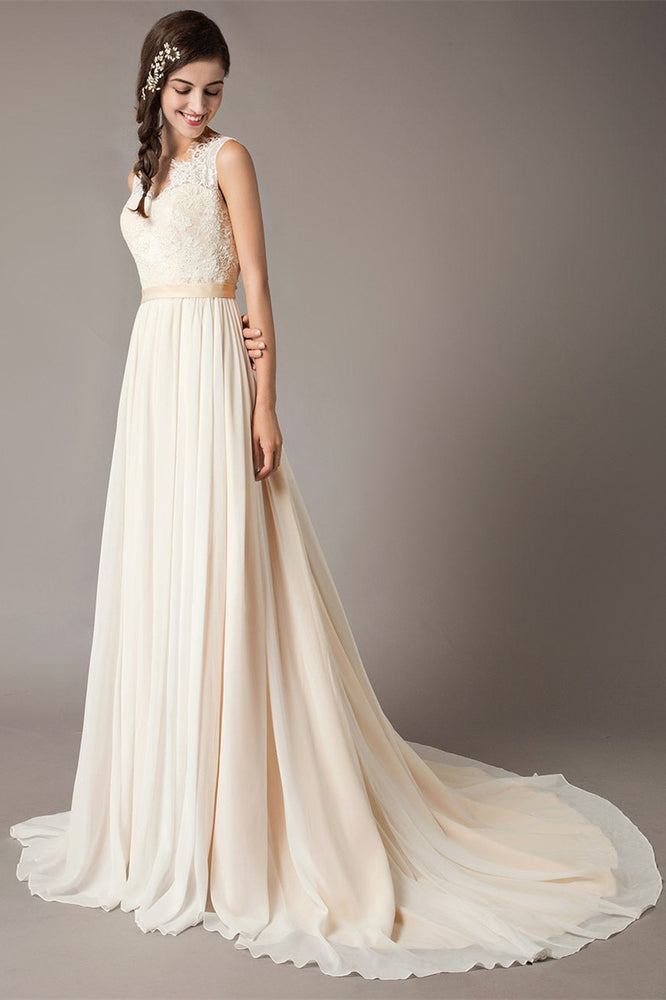 
                      
                        Champagne Lace Chiffon Wedding Dress
                      
                    