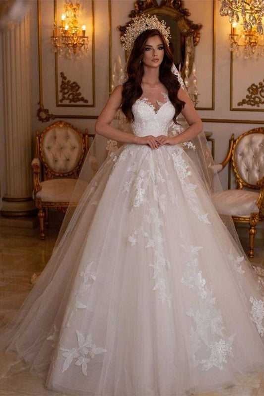 Sweetheart Tulle Ball Gown Wedding Dress with Floral Embroidery