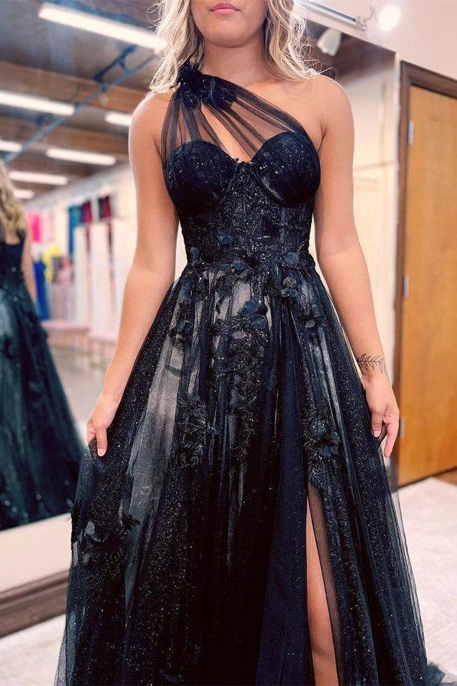 
                      
                        Elegant Black Evening Dress Prom Dress with Slit Sheer Straps Beadings
                      
                    