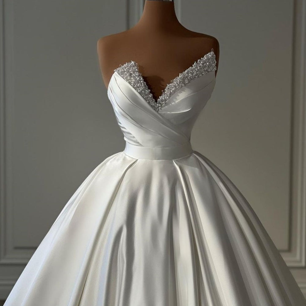 
                      
                        Charmeuse Sleeveless White Wedding Dress with Beading 
                      
                    