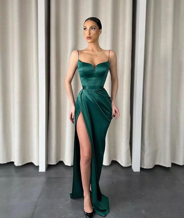 
                      
                        Spaghetti-Straps Dark Green Mermaid Sweetheart Prom Dress with Split Online
                      
                    