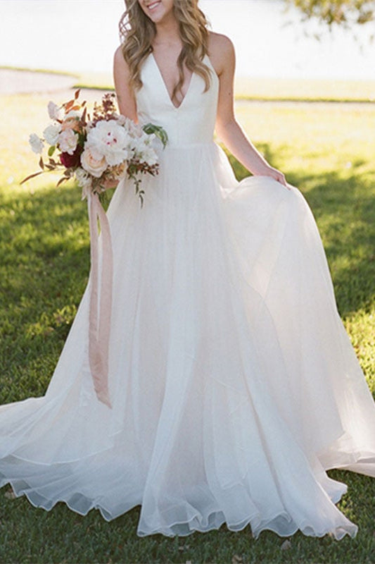 
                      
                        V-Neck Sleeveless Tulle Wedding Dress
                      
                    