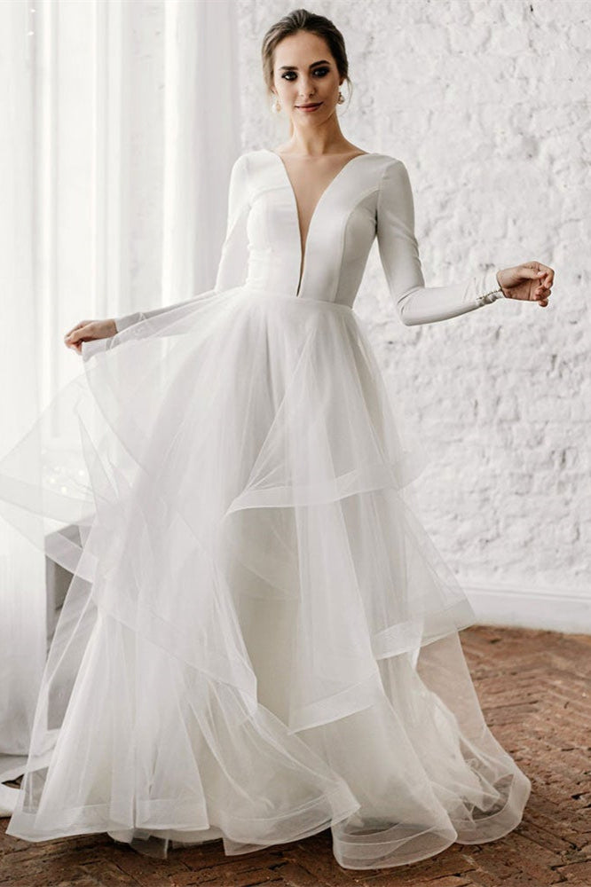 Long Sleeve Tulle Wedding Dress