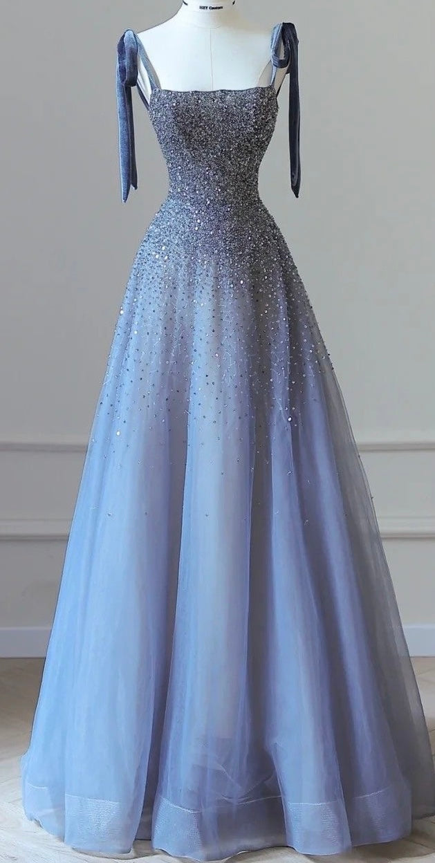 Luxurious Spaghetti-Strap Tulle A-Line Mermaid Prom Dress