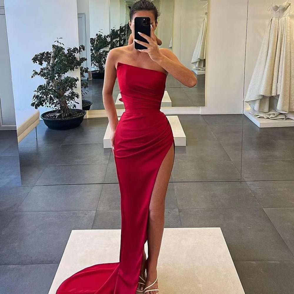 
                      
                        Gorgeous Sleeveless Satin Long Mermaid Prom Dress with Split
                      
                    