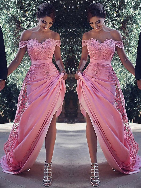 Candy Pink Off-the-Shoulder Prom Dress
